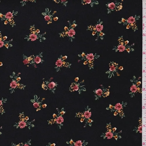 1 1/2 YD PC-Black Floral Cluster Double Brushed Jersey Knit Fabric