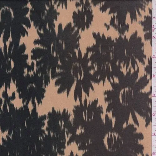 1 1/2 YD PC-Camel/Brown Ikat Daisy Brushed Jersey Knit Fabric