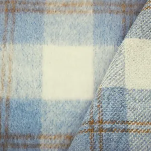 Blue-White-Brown Famous Designer Poly Brushed Plaid Jacketing Woven Fabric