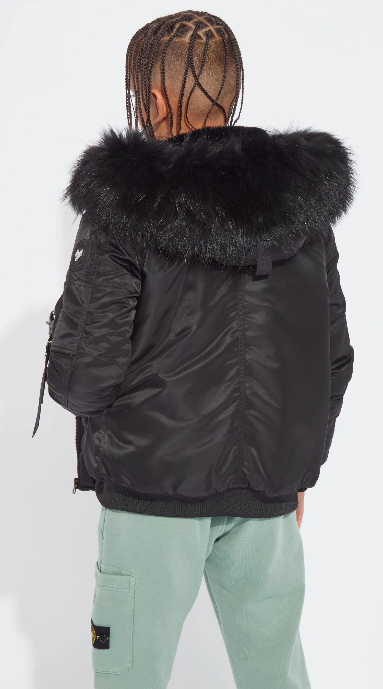 Boys Black Luxy Fur Bomber