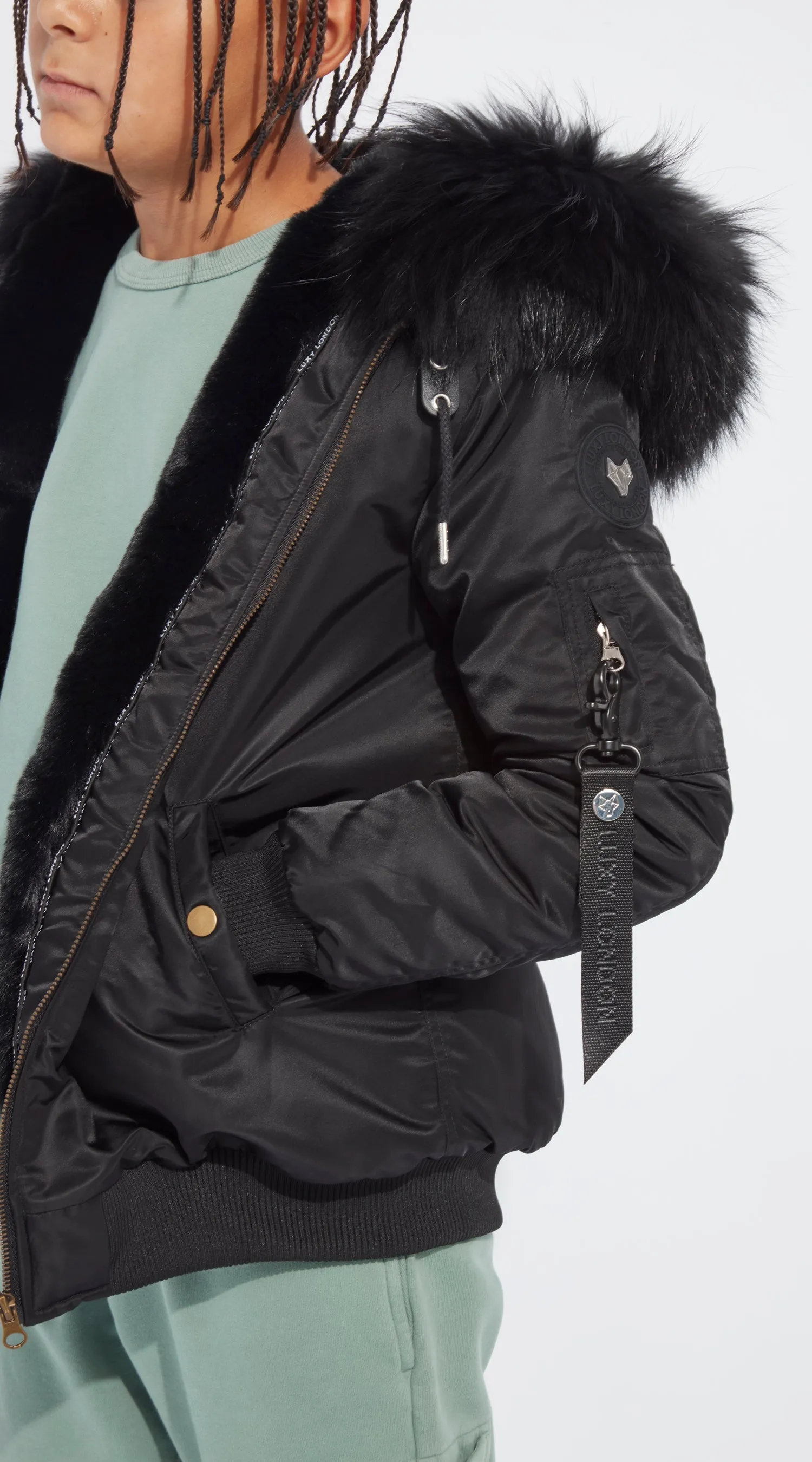 Boys Black Luxy Fur Bomber