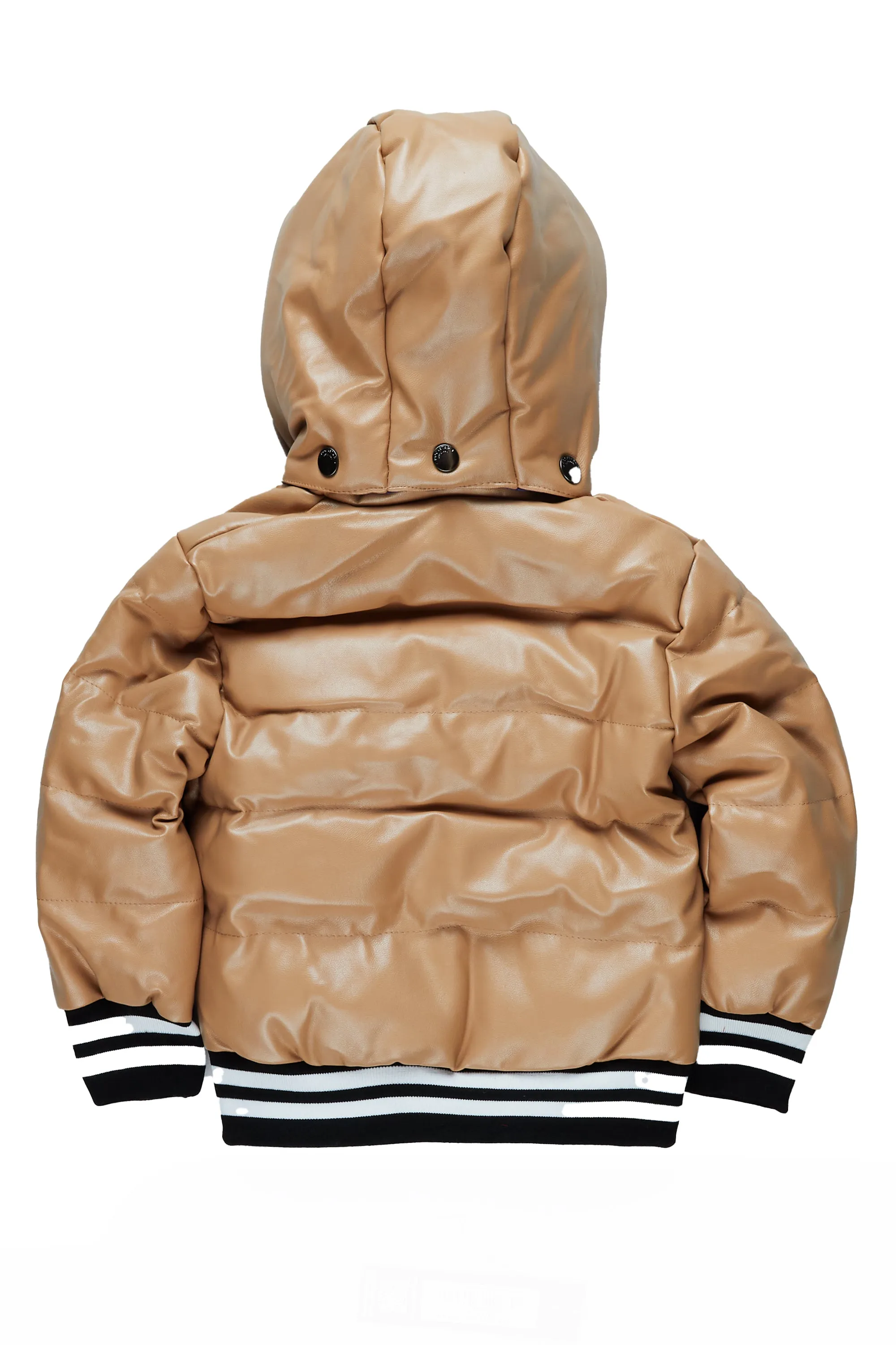 Boys Sir Leatherette Puffer Jacket-Beige