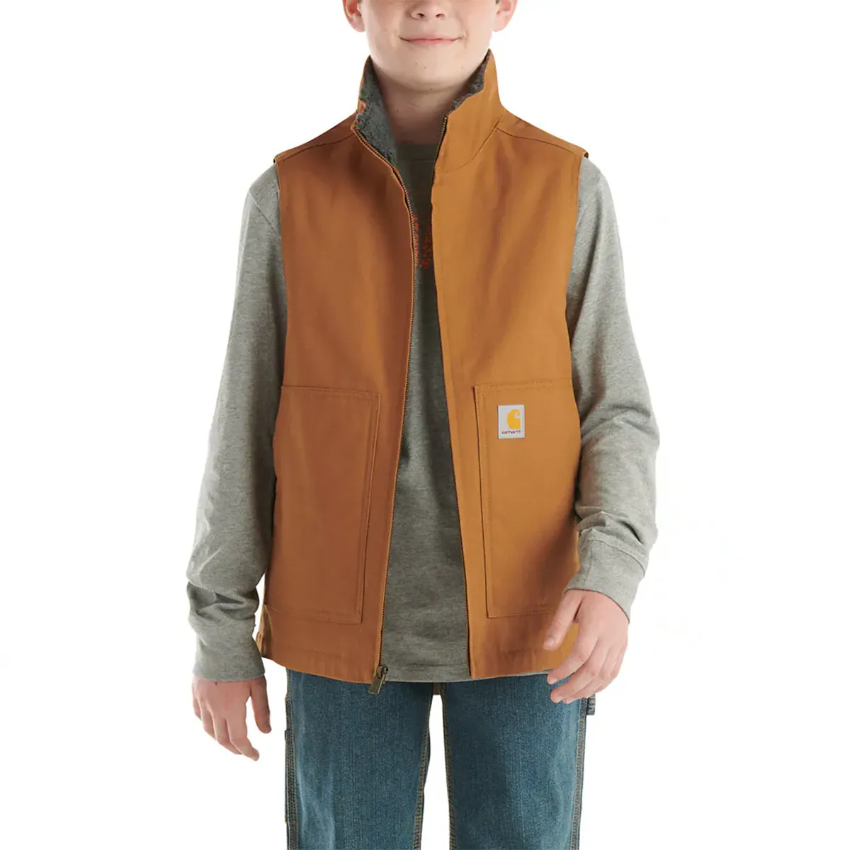 Boys' Zip-Front Canvas Sherpa Lined Vest CR8110