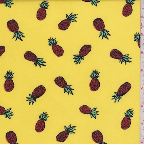 Bright Yellow Pineapple Double Brushed Jersey Knit Fabric