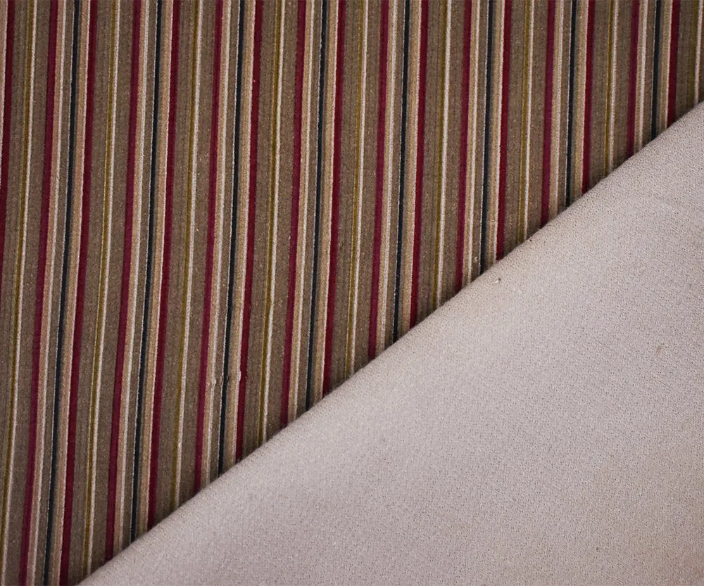 Brown-Black-Red Polyester Stripe Printed Corduroy Woven Fabric