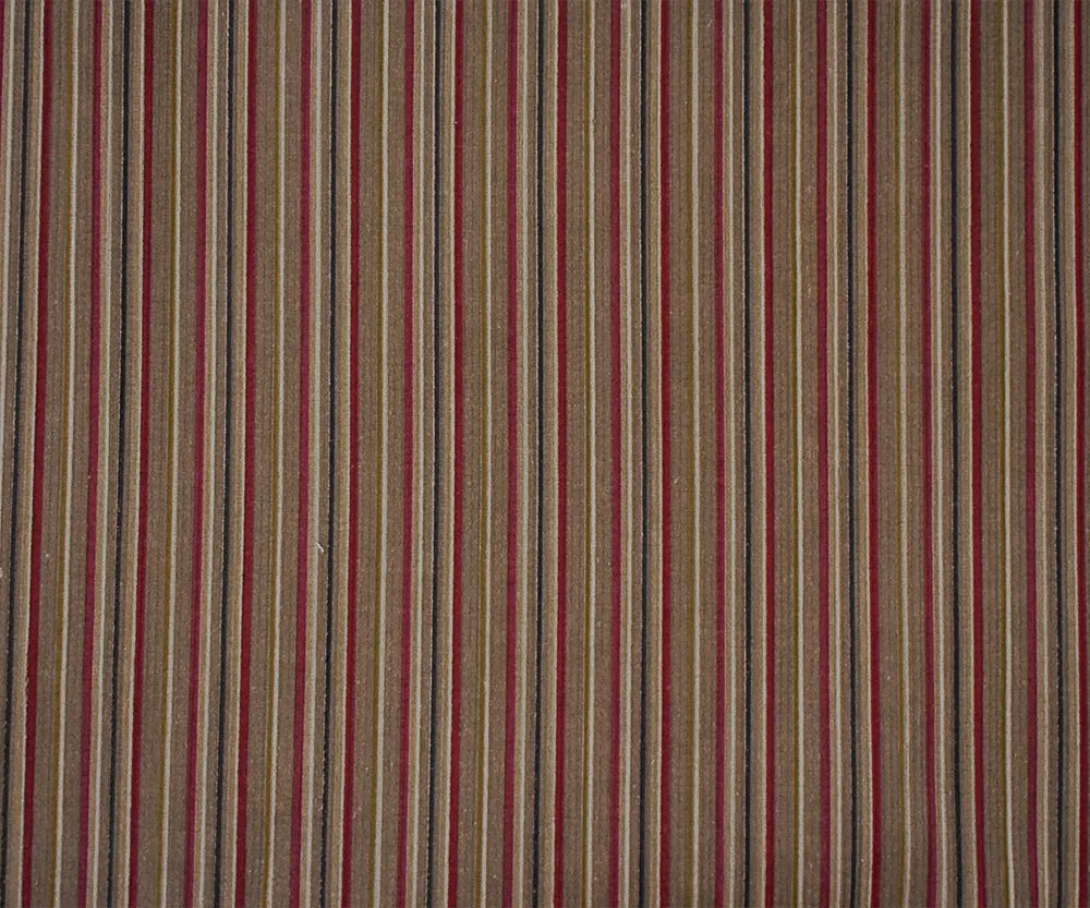 Brown-Black-Red Polyester Stripe Printed Corduroy Woven Fabric