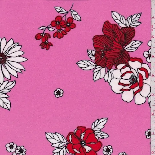 Bubblegum Pink/Red Floral Double Brushed Jersey Knit Fabric