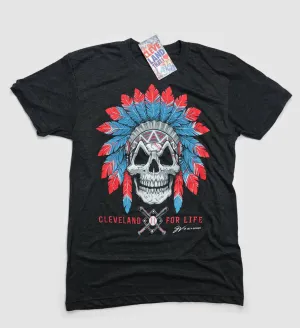 Cleveland Baseball For Life Skull T shirt