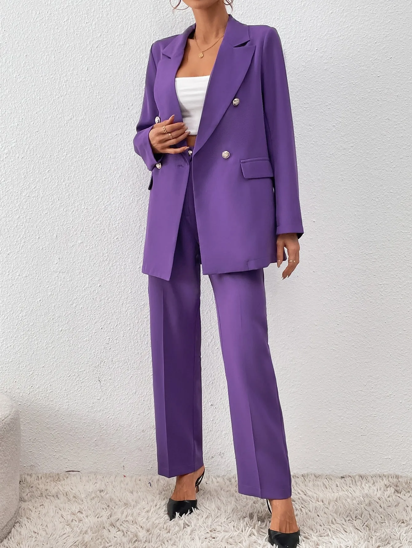 Double Breasted Flap Detail Blazer & Pants