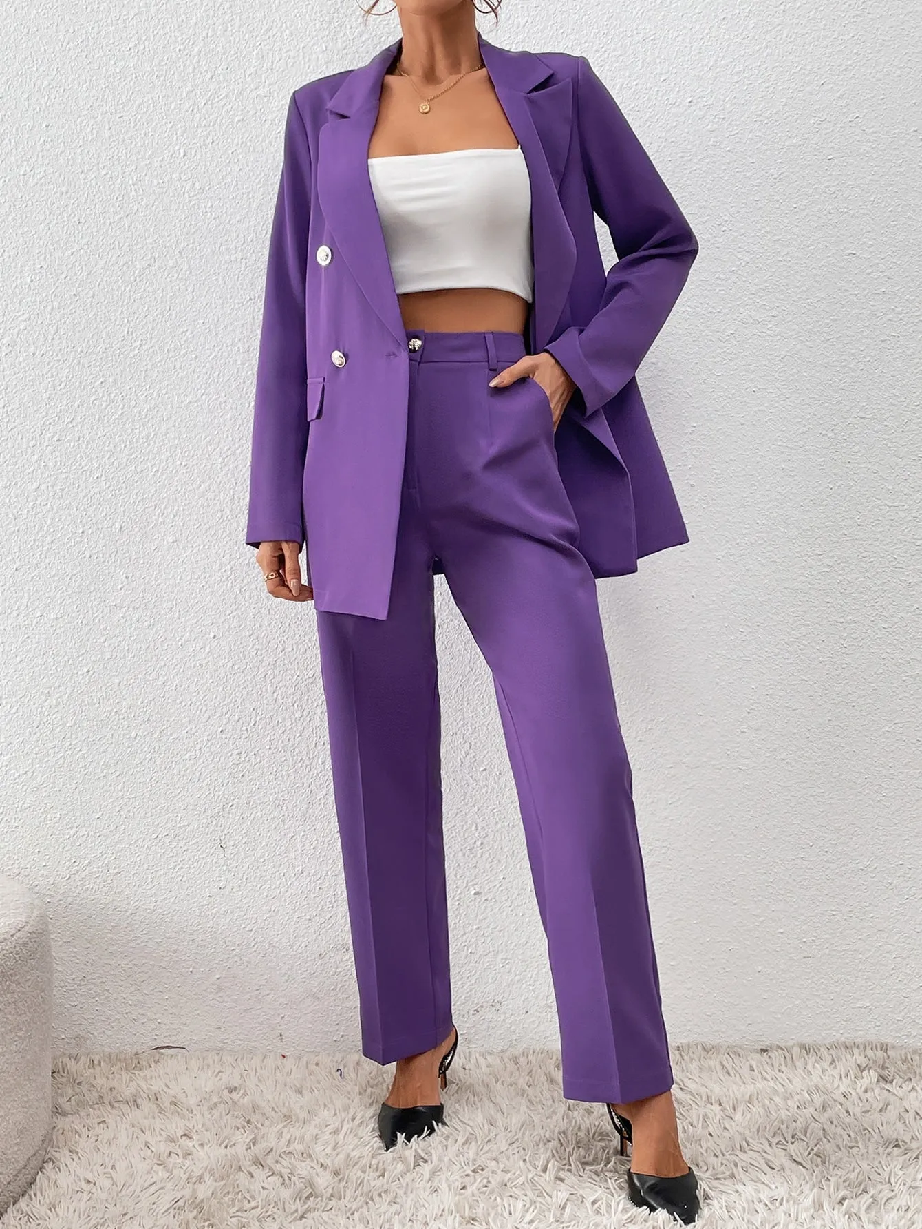 Double Breasted Flap Detail Blazer & Pants