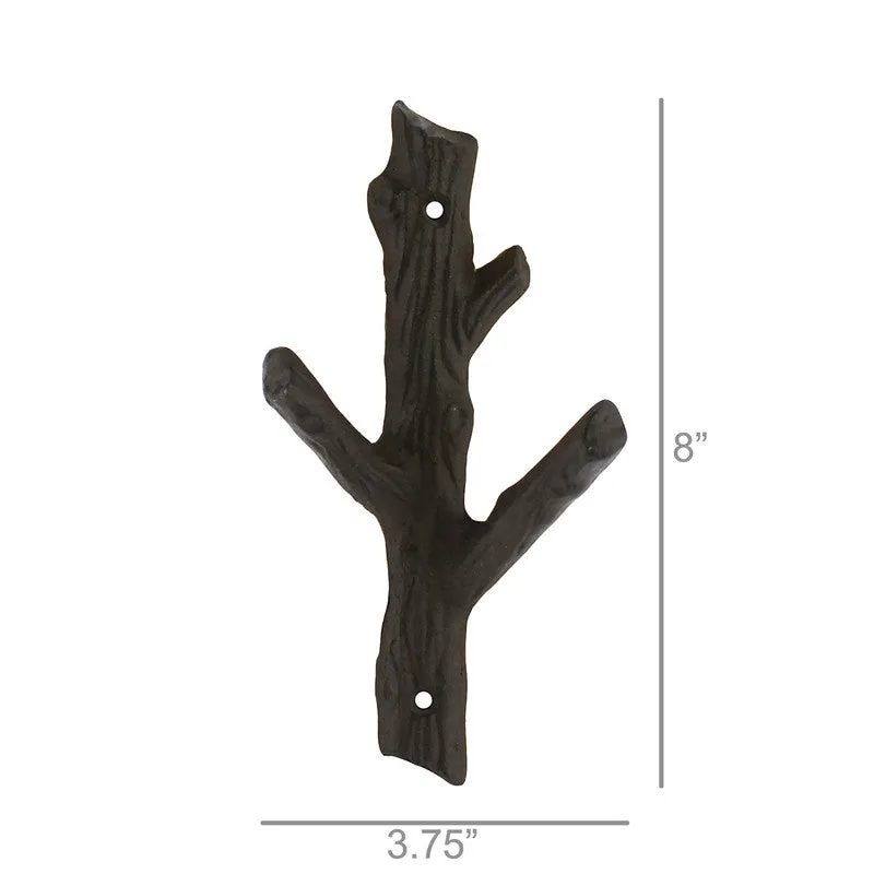 Faux Bois Cast Iron Wall Hook, Branch - Sm - Brown