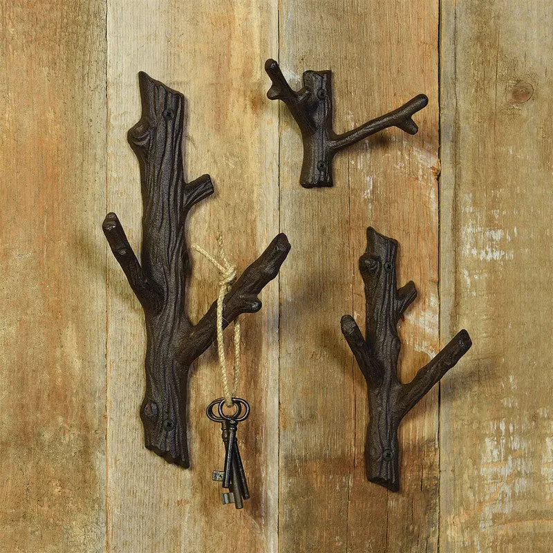 Faux Bois Cast Iron Wall Hook, Branch - Sm - Brown