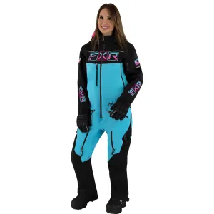 FXR Womens Maverick Lite Snowmobile Monosuit Sky Blue/Electric Pink