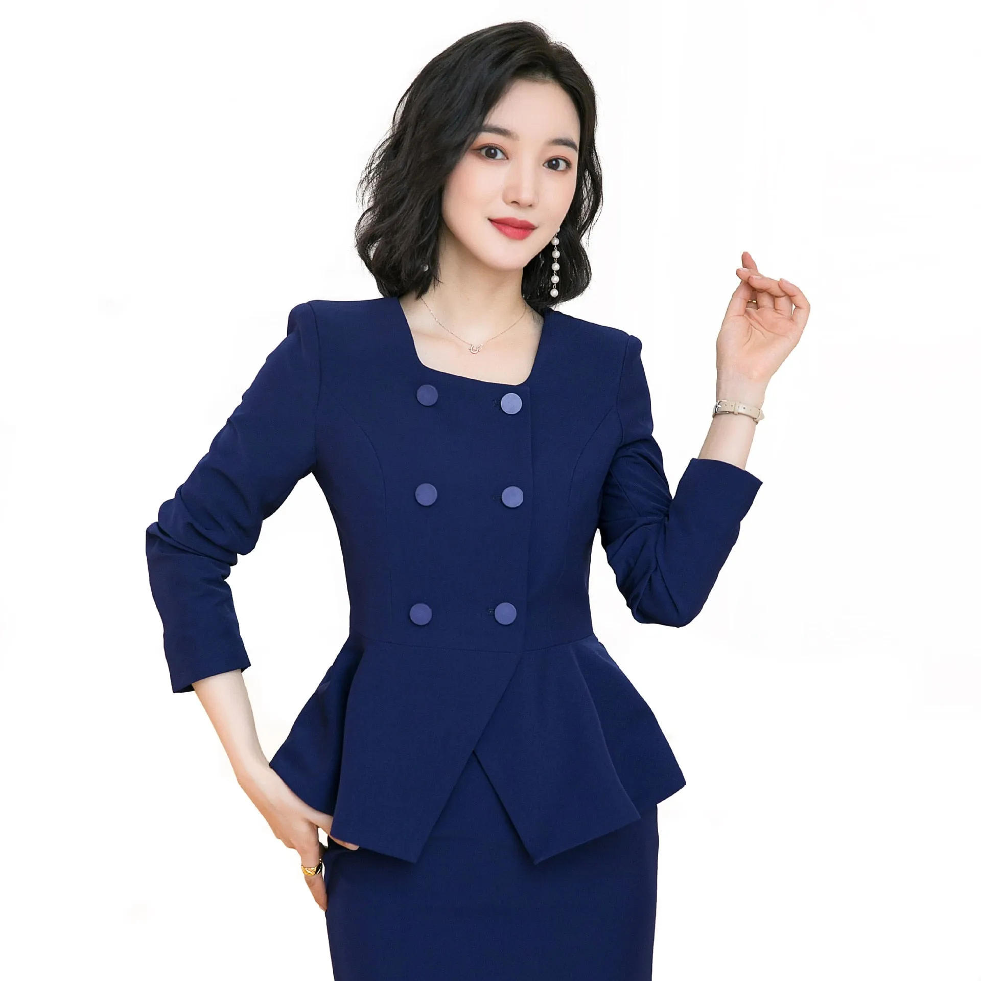 Long-sleeved Knee Length Midi Skirt Suit Jacket Office Lady Suit Set Asymmetrical Slimming Jacket Business Suit For Women Skirt