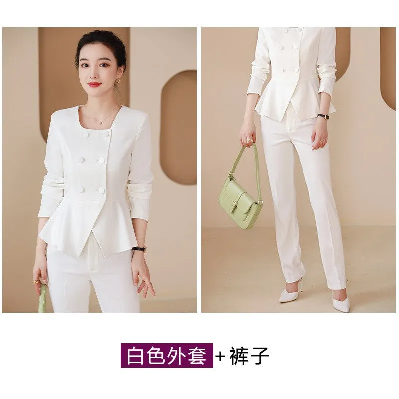 Long-sleeved Knee Length Midi Skirt Suit Jacket Office Lady Suit Set Asymmetrical Slimming Jacket Business Suit For Women Skirt