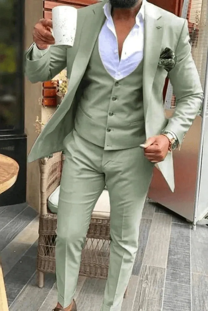 Men Sage Green 3 Piece Stylish Slim Fit Suit Perfect For Formal Events Wear & Groom Wedding Suit Party Wear Dinner Suits