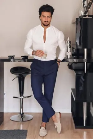 Men's Blue Pant & White Shirt Perfect Look For Men's Special Wedding Party Events & Any Occasions