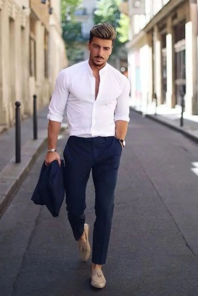 Men's Blue Pant & White Shirt Perfect Look For Men's Special Wedding Party Events & Any Occasions