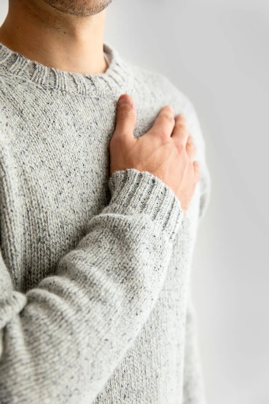 Mens Chunky Crew Neck Jumper - limestone