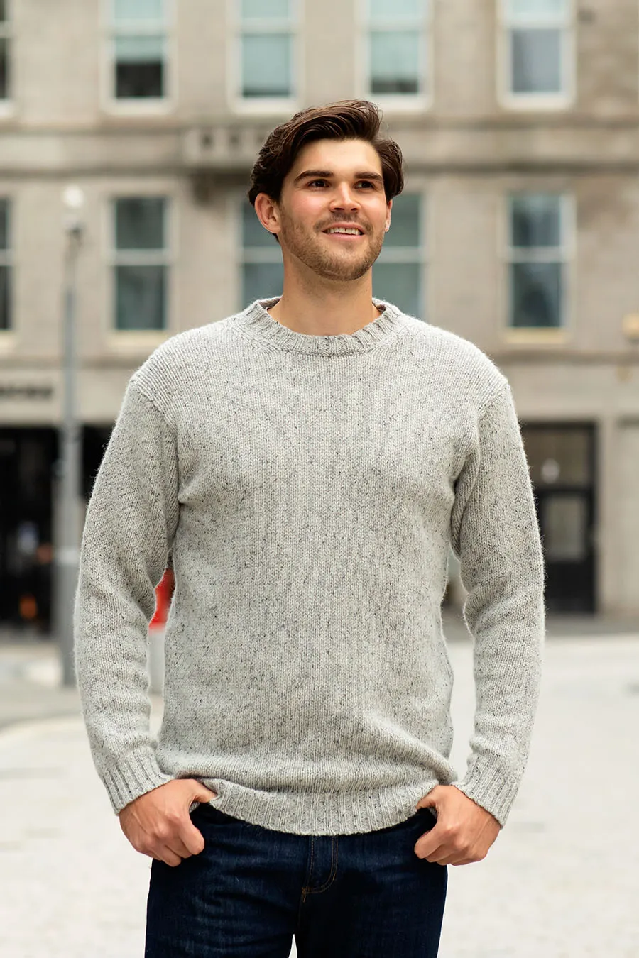 Mens Chunky Crew Neck Jumper - limestone