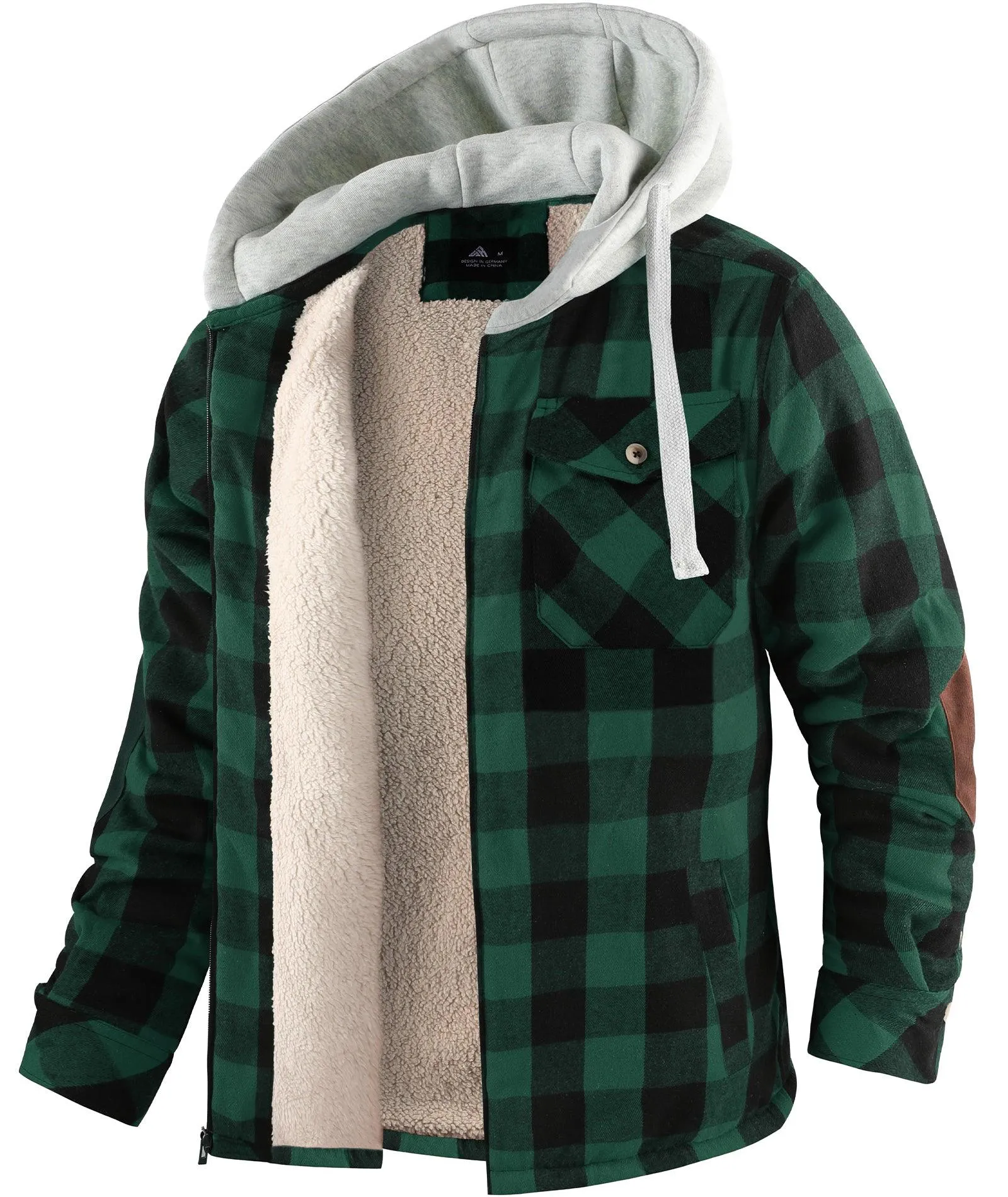 Men's Full Zipper Double Pocket Plaid Hoodie-ZPK007119