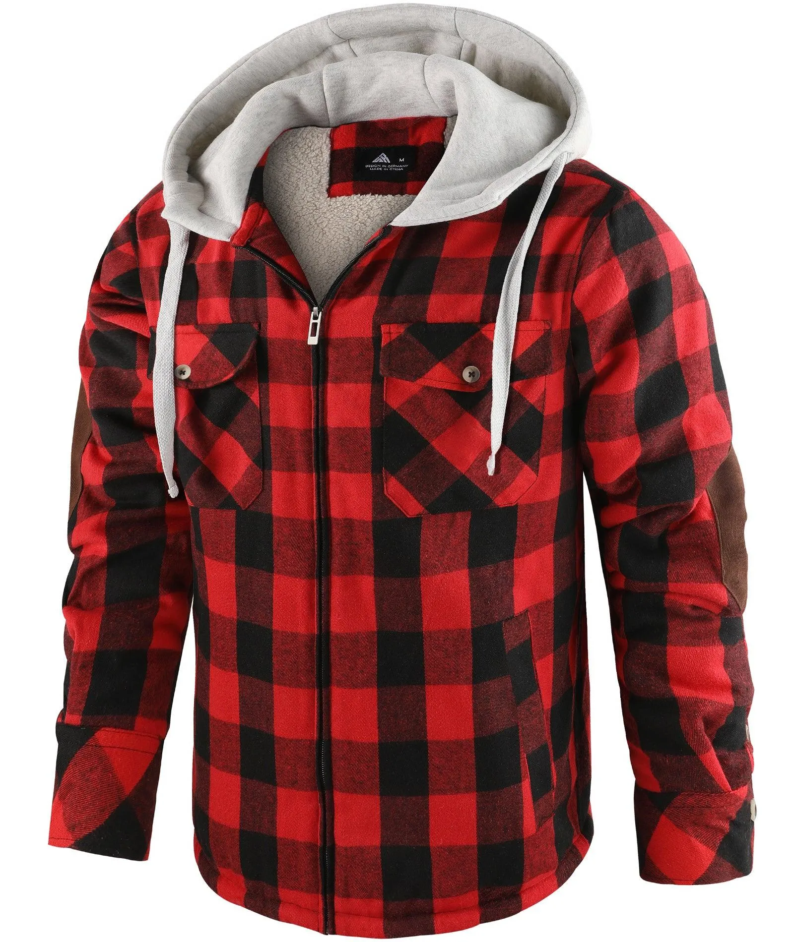 Men's Full Zipper Double Pocket Plaid Hoodie-ZPK007119