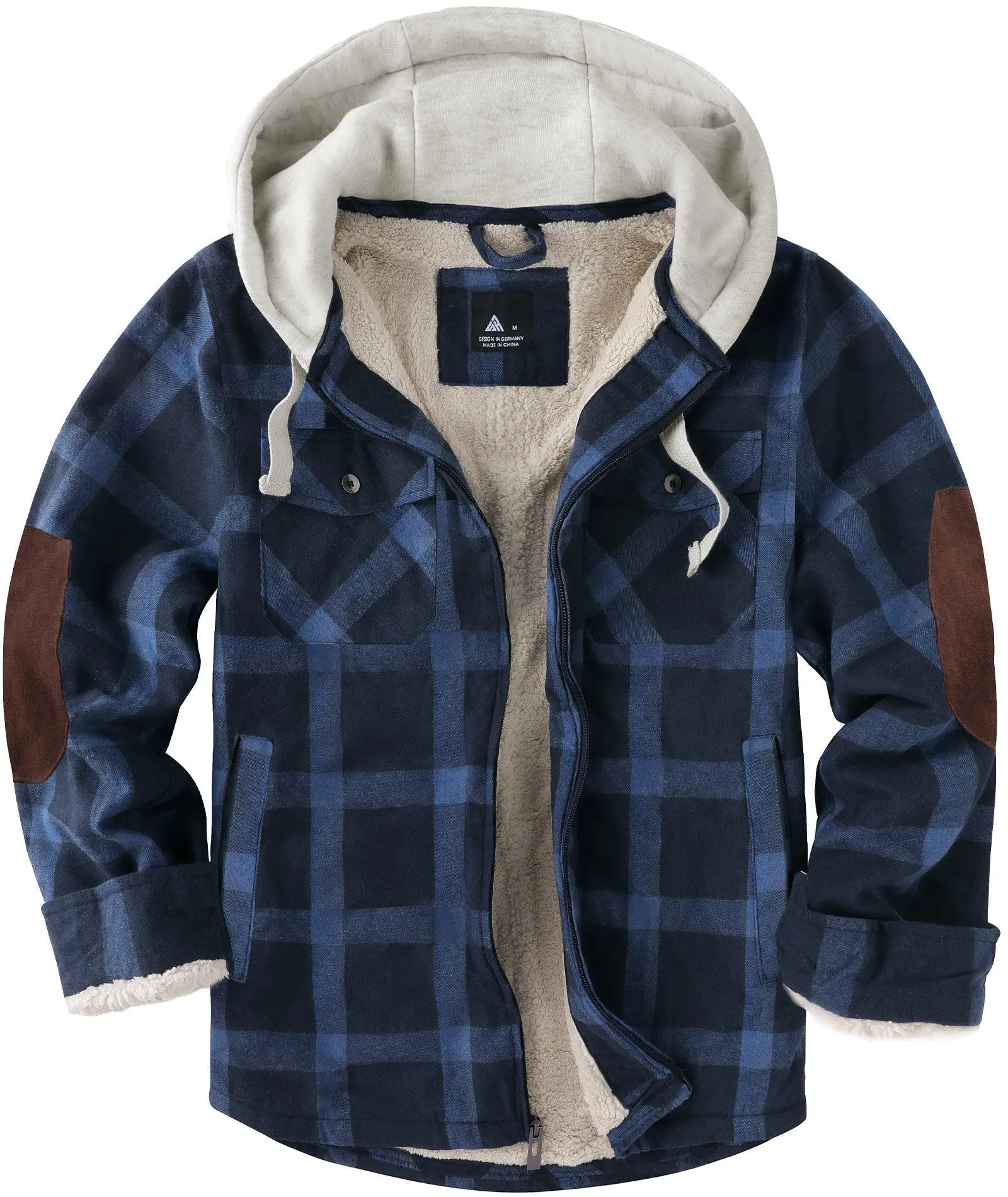 Men's Full Zipper Double Pocket Plaid Hoodie-ZPK007119