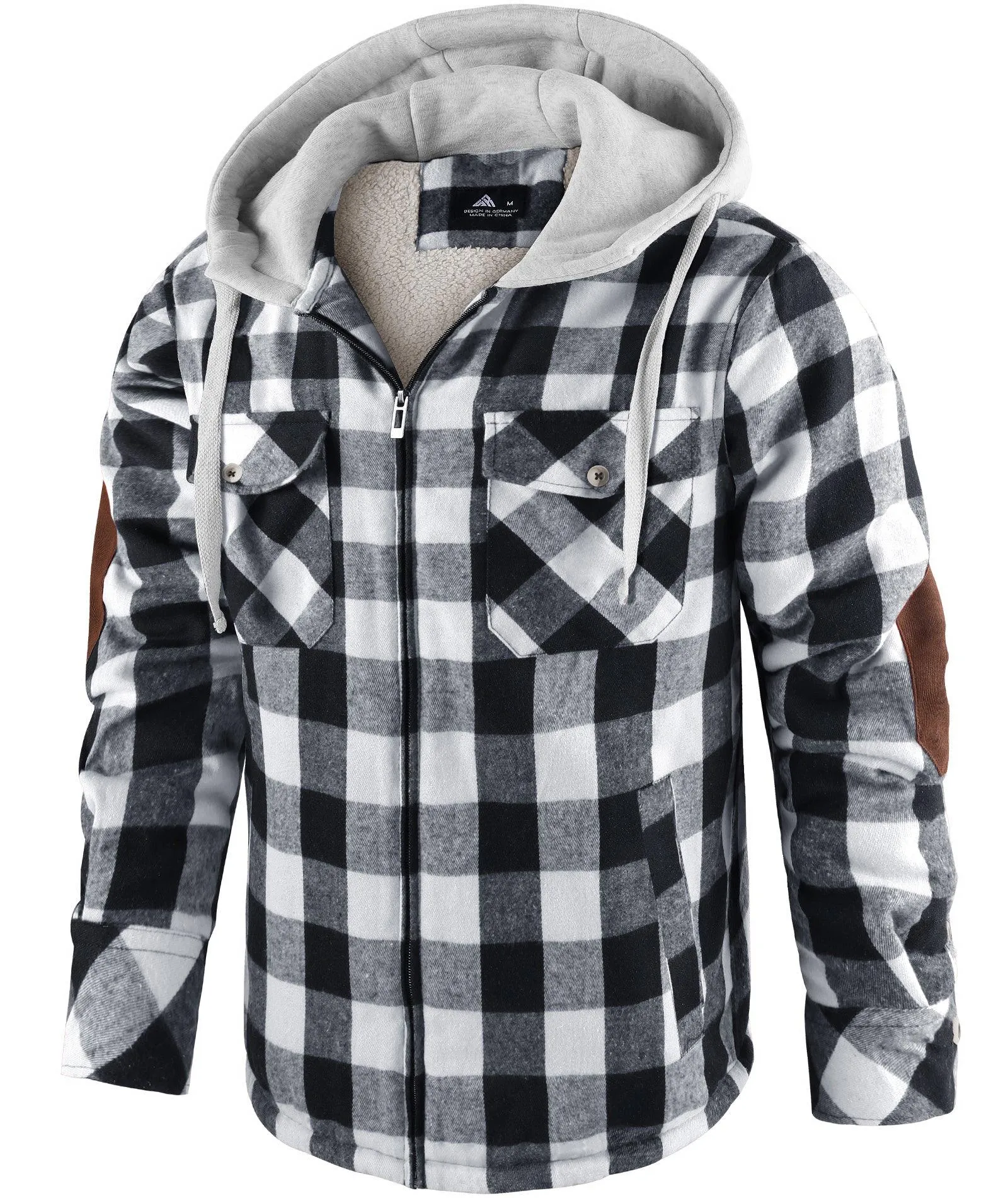 Men's Full Zipper Double Pocket Plaid Hoodie-ZPK007119