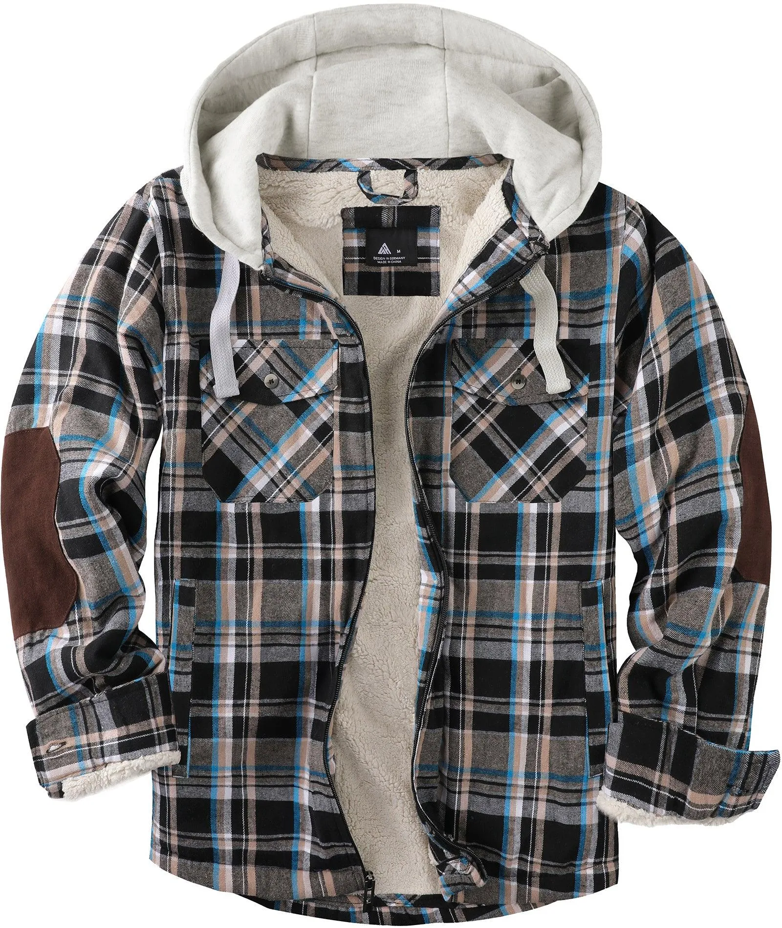 Men's Full Zipper Double Pocket Plaid Hoodie-ZPK007119