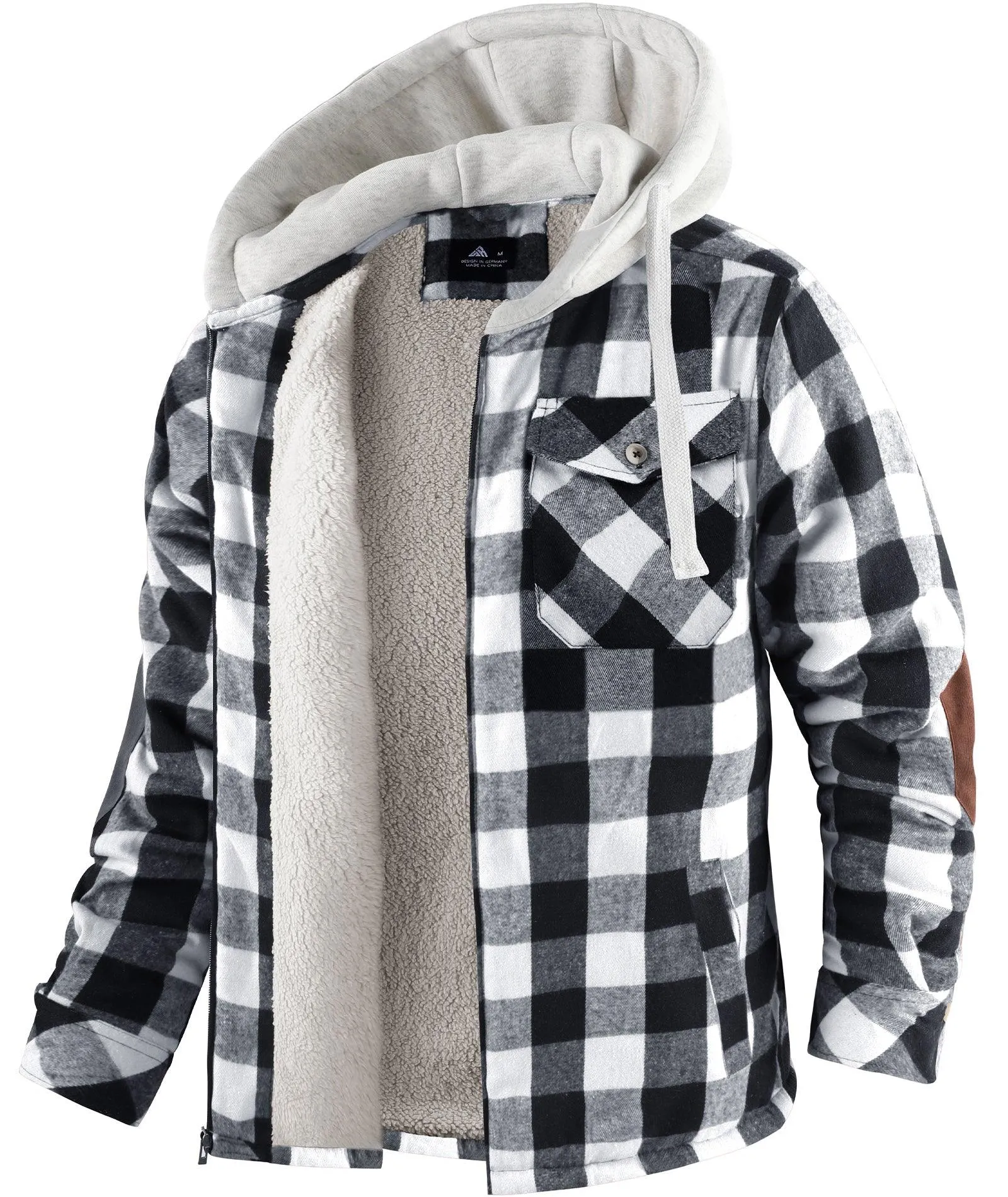 Men's Full Zipper Double Pocket Plaid Hoodie-ZPK007119