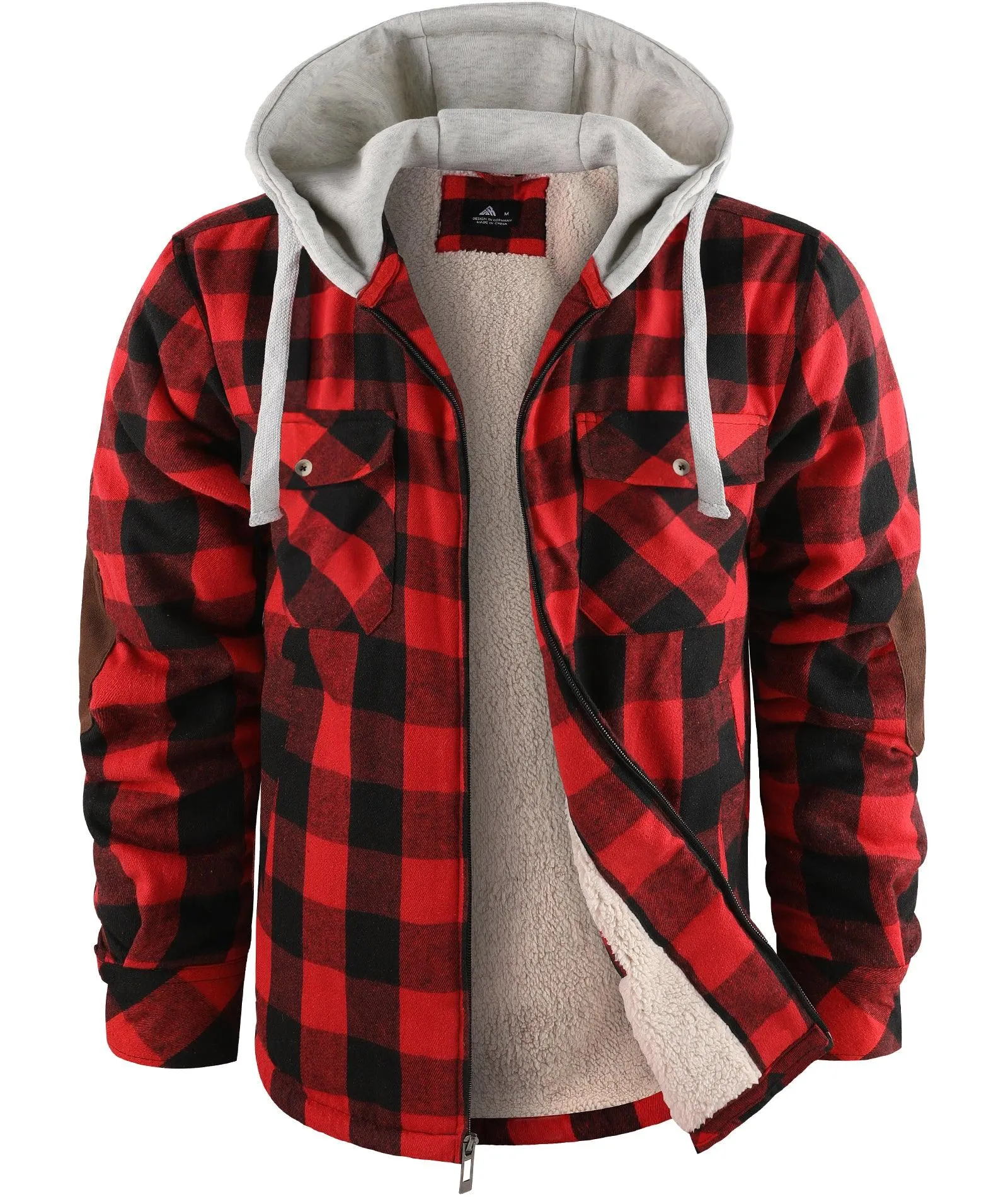 Men's Full Zipper Double Pocket Plaid Hoodie-ZPK007119