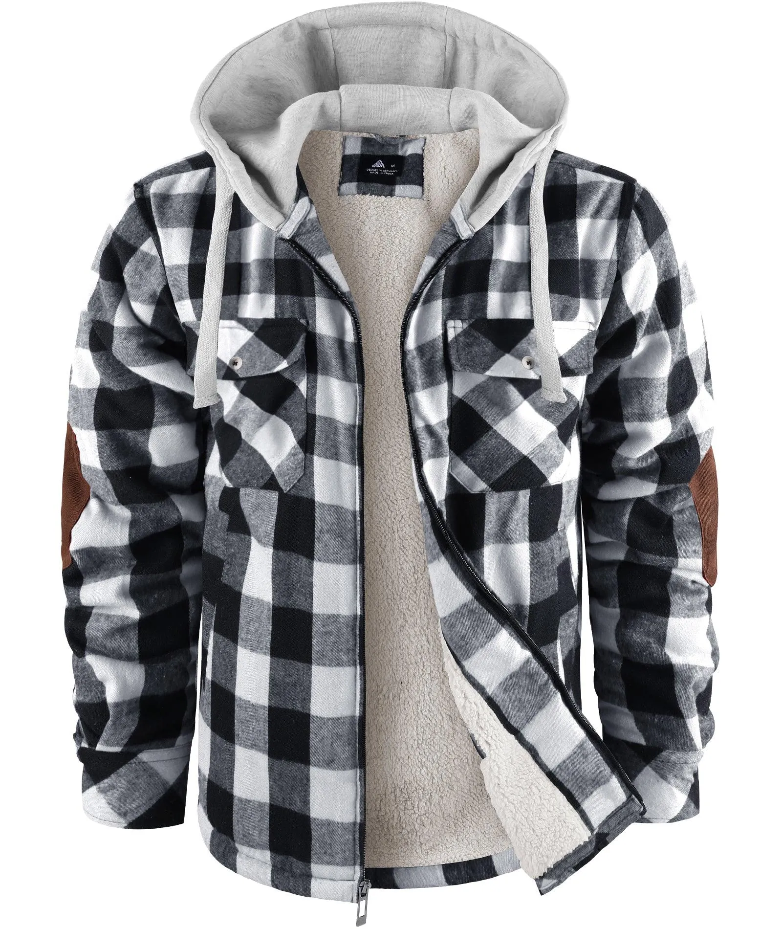 Men's Full Zipper Double Pocket Plaid Hoodie-ZPK007119