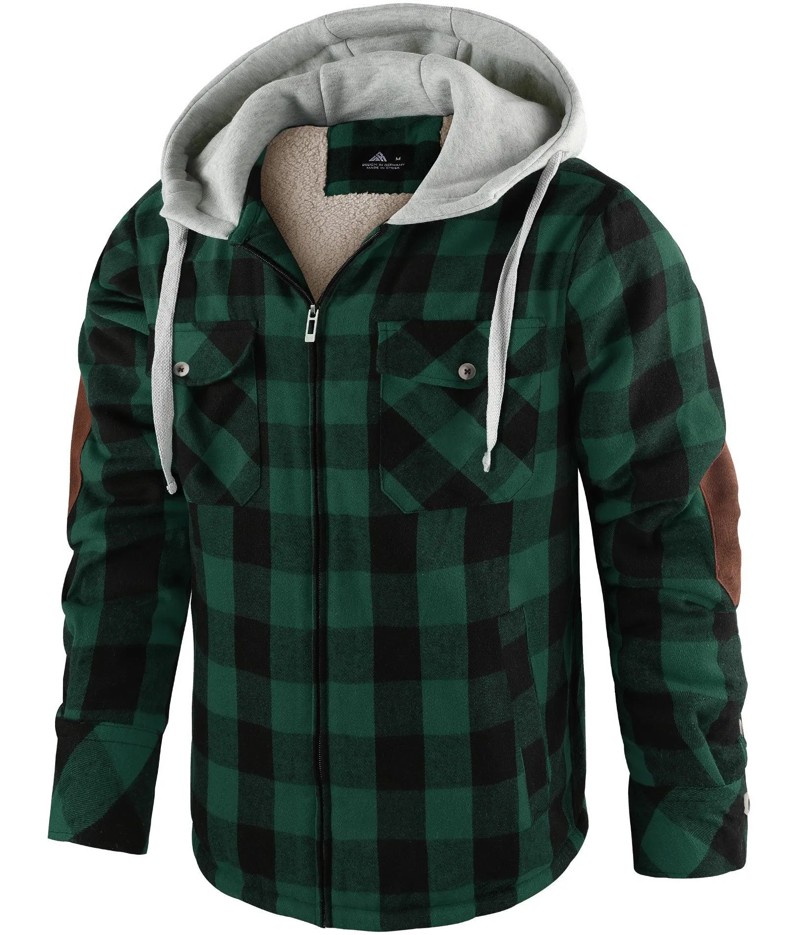 Men's Full Zipper Double Pocket Plaid Hoodie-ZPK007119