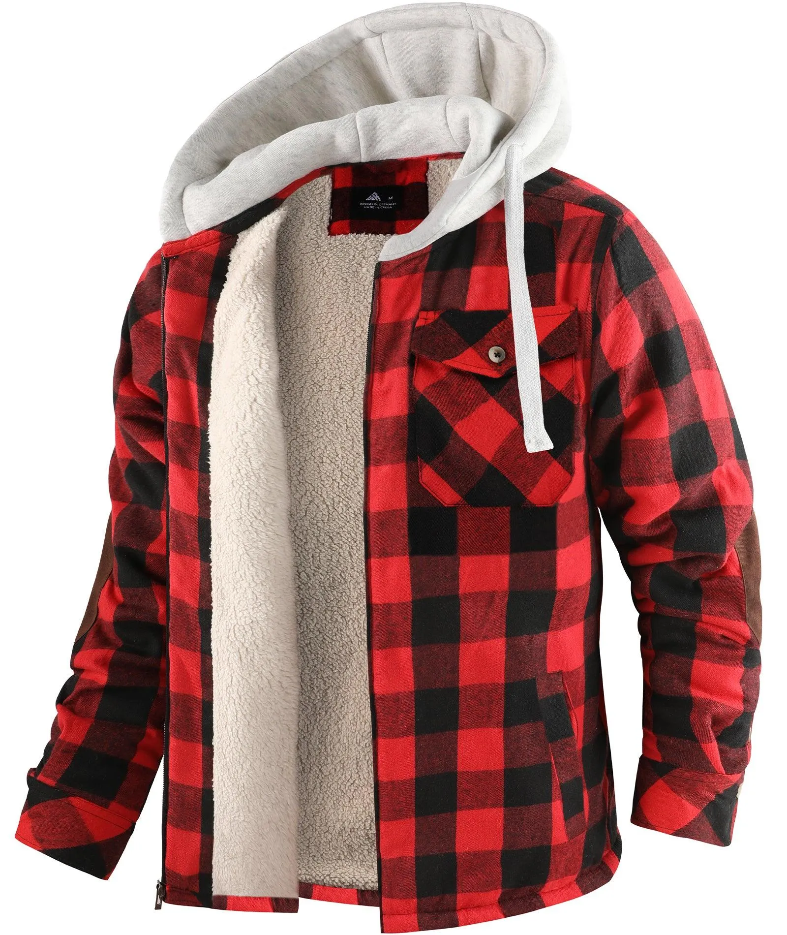 Men's Full Zipper Double Pocket Plaid Hoodie-ZPK007119