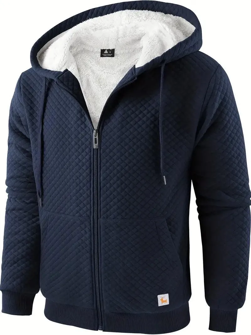 Men's Full Zipper Solid Color Waffle Hoodie-ZPK006395