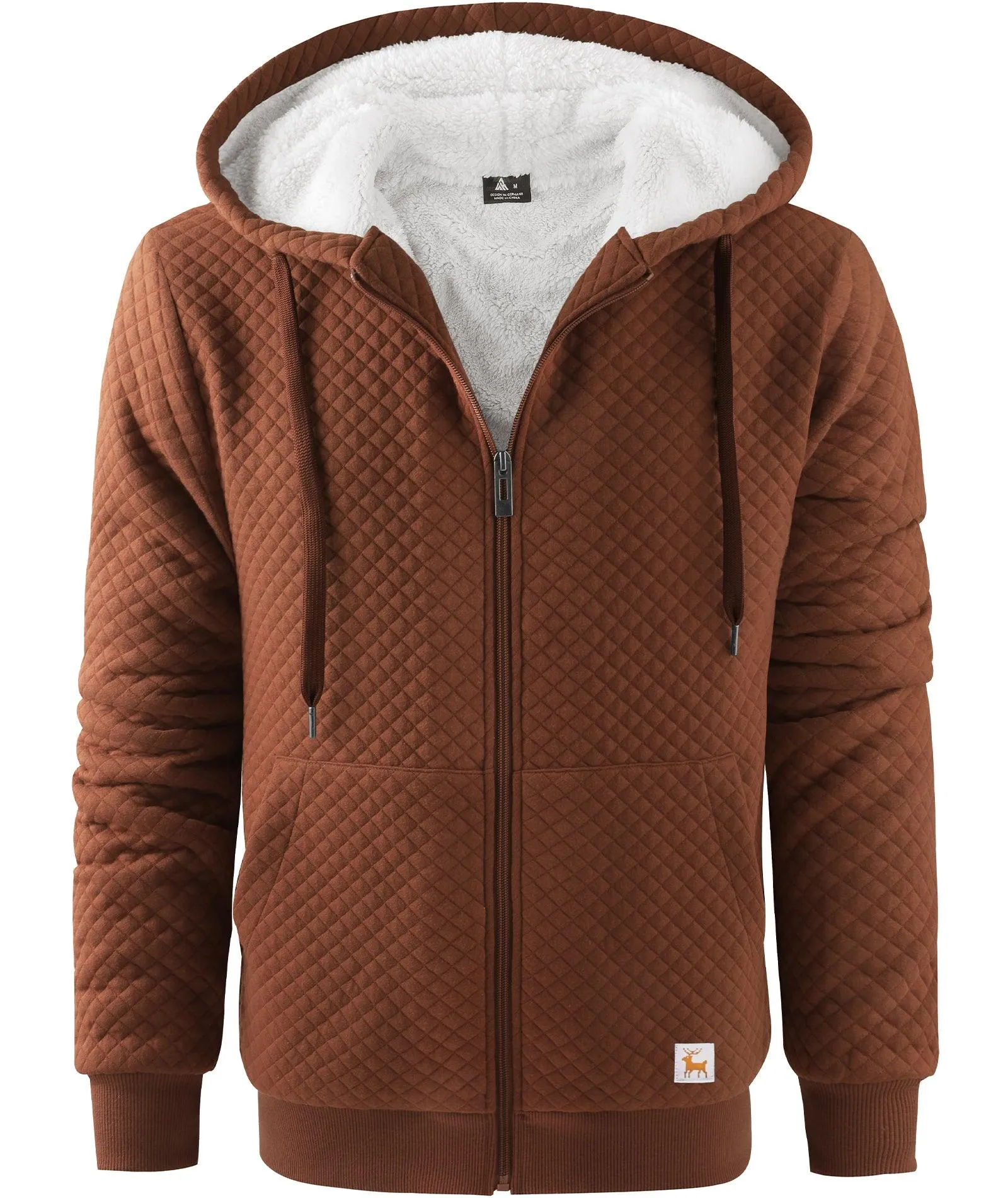 Men's Full Zipper Solid Color Waffle Hoodie-ZPK006395