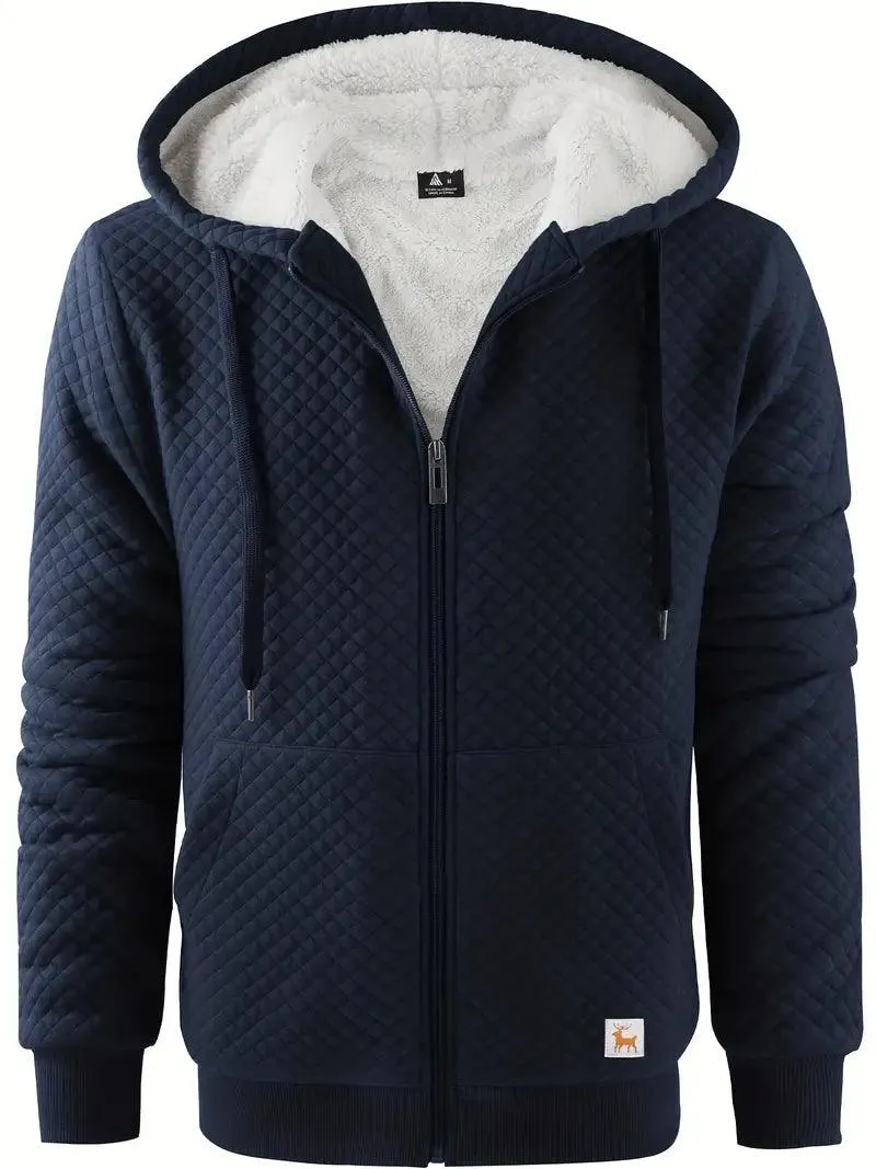 Men's Full Zipper Solid Color Waffle Hoodie-ZPK006395