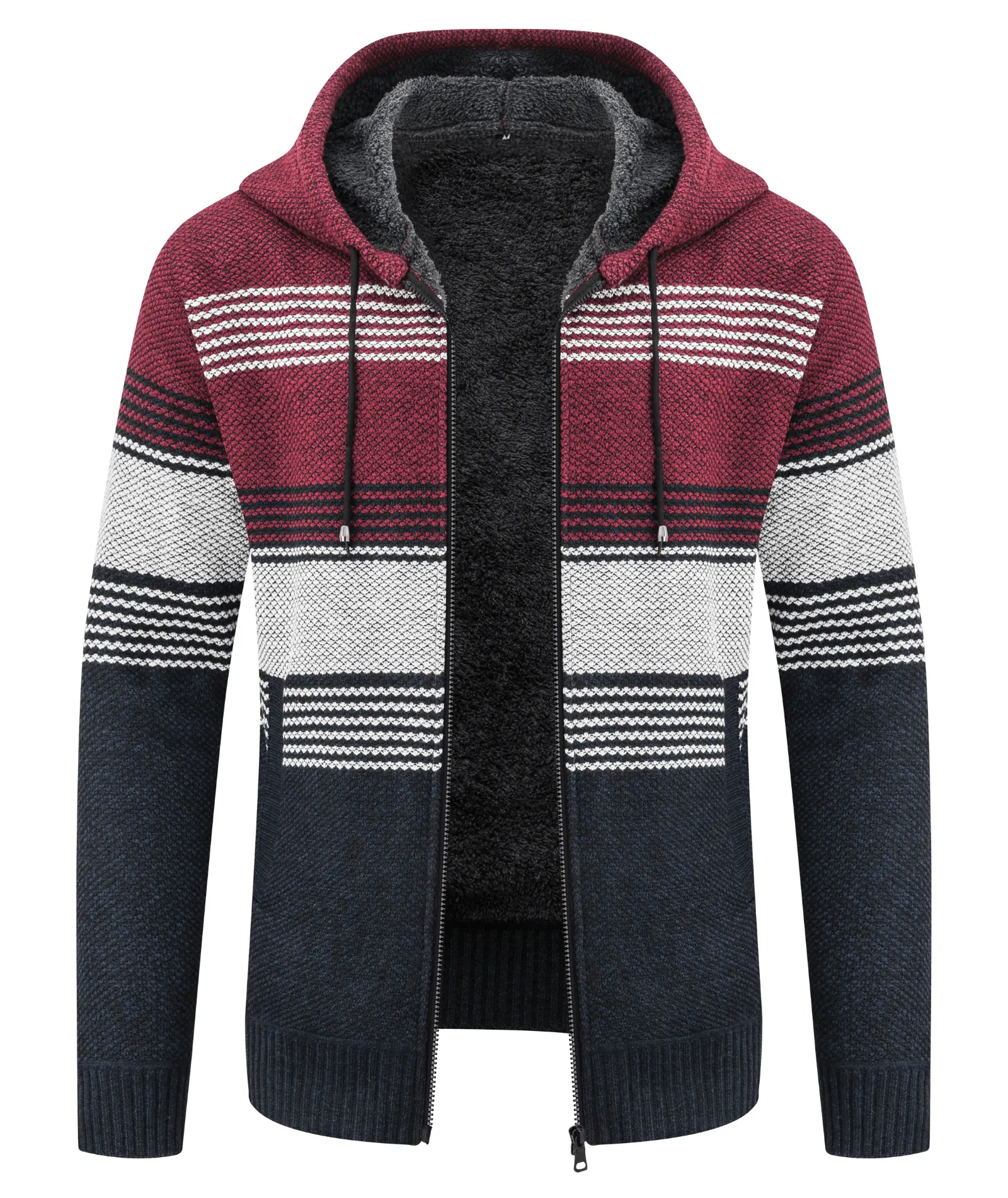 Men's Full Zipper Stripe Regular Fit Fleece Hoodie-CUMSW03214