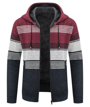 Men's Full Zipper Stripe Regular Fit Fleece Hoodie-CUMSW03214