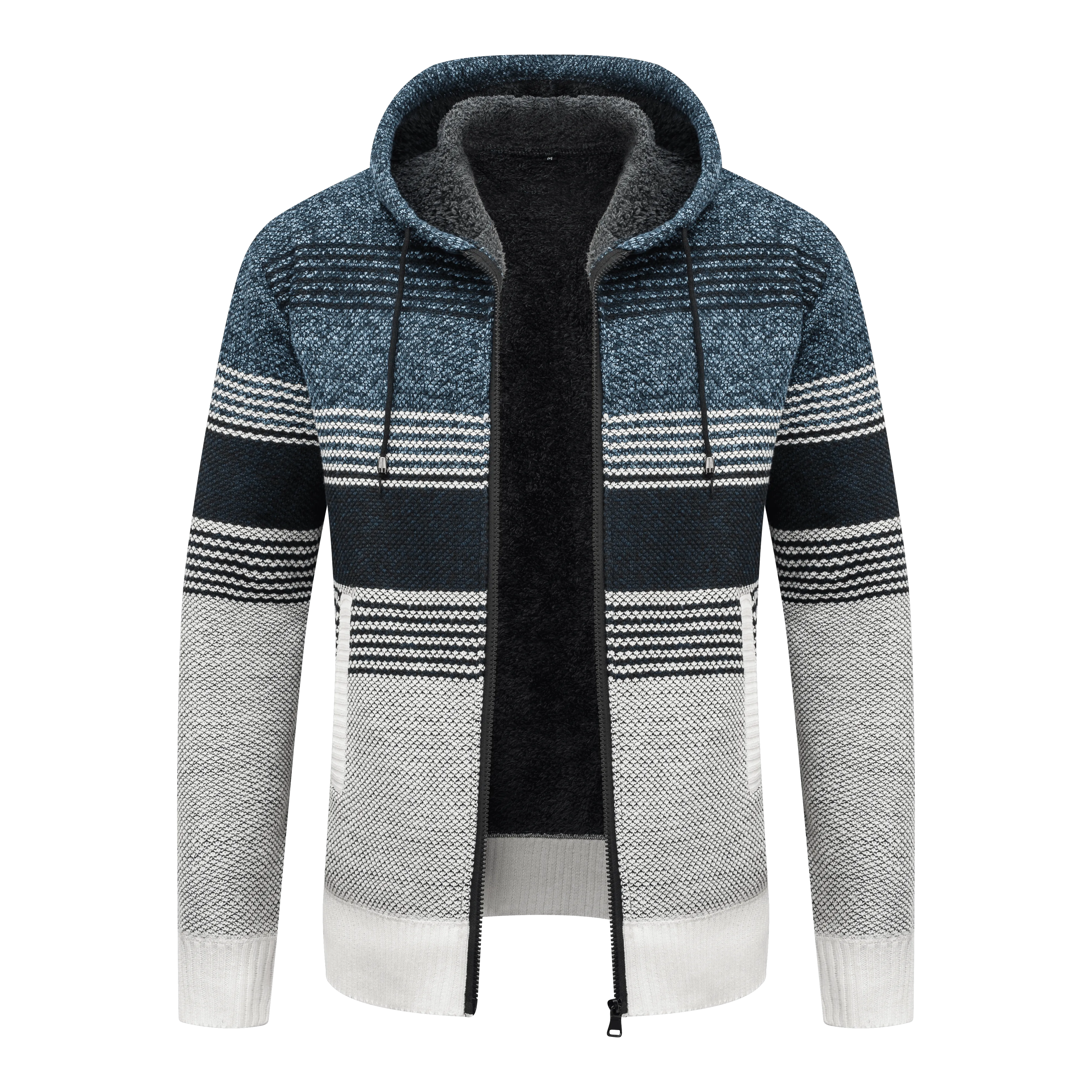 Men's Full Zipper Stripe Regular Fit Fleece Hoodie-CUMSW03214