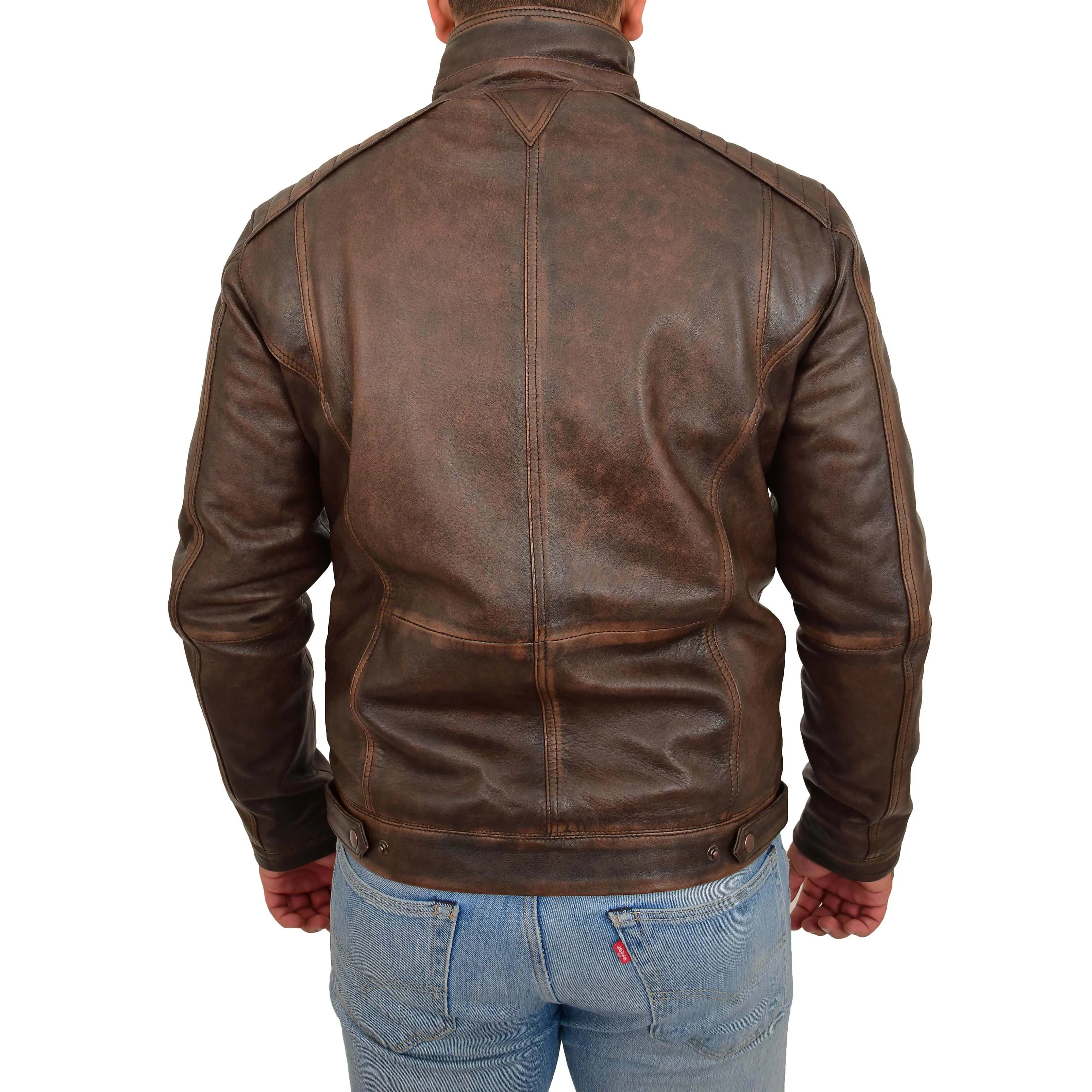 Mens Real Leather Vintage Brown Rub Off Antique Jacket Aron