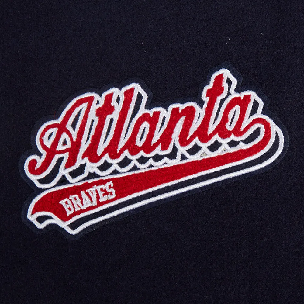 MLB ATLANTA BRAVES SCRIPT TAIL WOMEN'S WOOL VARSITY JACKET (MIDNIGHT NAVY/RED/MIDNIGHT NAVY)