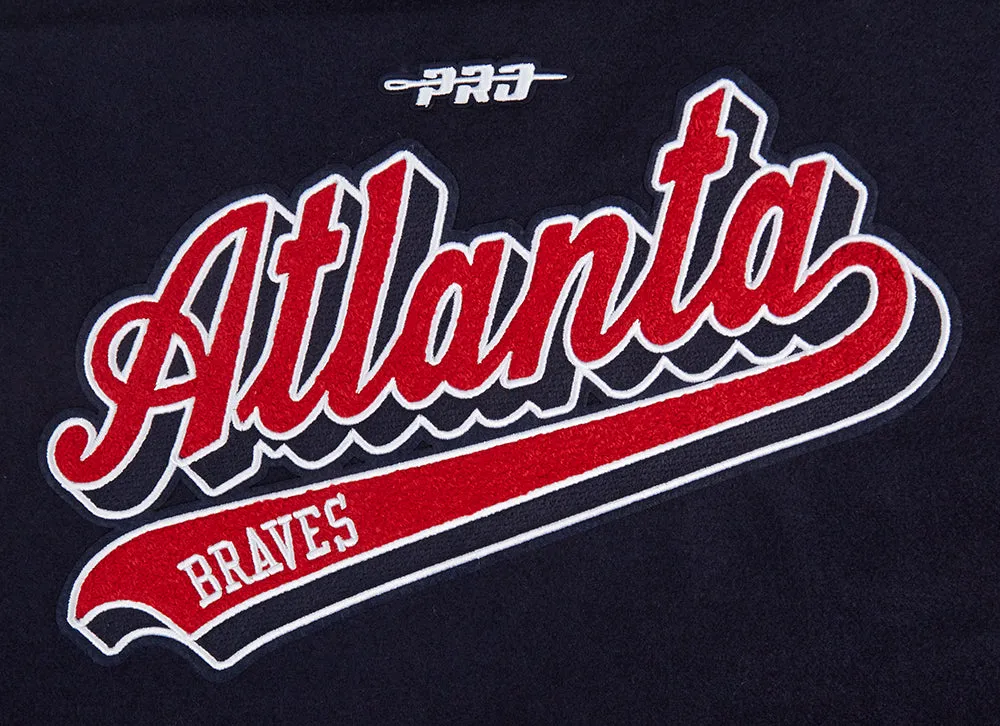 MLB ATLANTA BRAVES SCRIPT TAIL WOMEN'S WOOL VARSITY JACKET (MIDNIGHT NAVY/RED/MIDNIGHT NAVY)