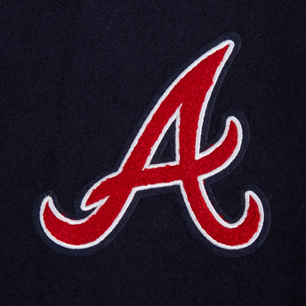 MLB ATLANTA BRAVES SCRIPT TAIL WOMEN'S WOOL VARSITY JACKET (MIDNIGHT NAVY/RED/MIDNIGHT NAVY)