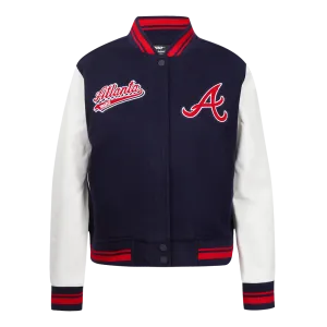 MLB ATLANTA BRAVES SCRIPT TAIL WOMEN'S WOOL VARSITY JACKET (MIDNIGHT NAVY/RED/MIDNIGHT NAVY)