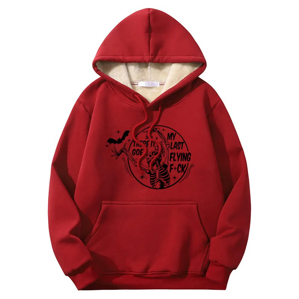 Multicolor Bat Skull Letters Fleece Crew Collar Hoodie