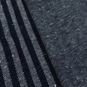 Navy Blue/ White Texture Striped Double Knit Fabric