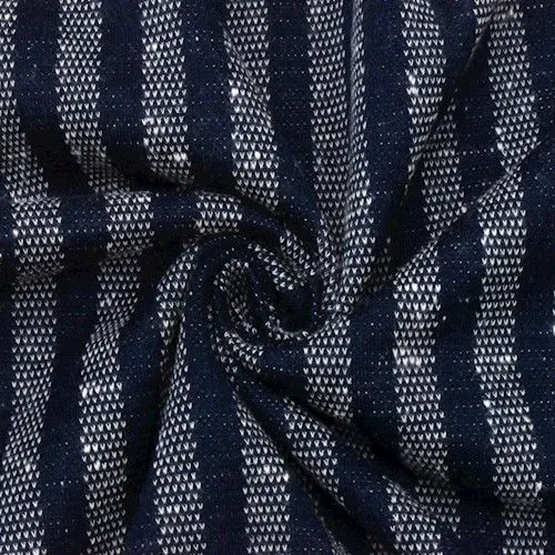 Navy Blue/ White Texture Striped Double Knit Fabric