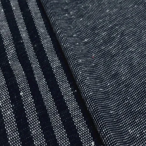 Navy Blue/ White Texture Striped Double Knit Fabric