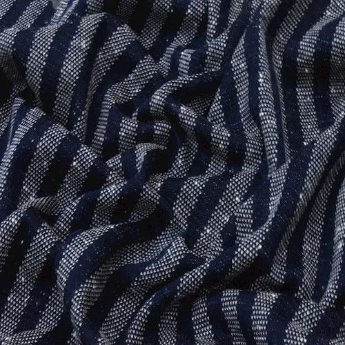 Navy Blue/ White Texture Striped Double Knit Fabric